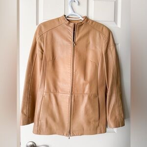 Danier Light Brown Leather Jacket,  Zipper Closure & Pockets Funnel Neck
